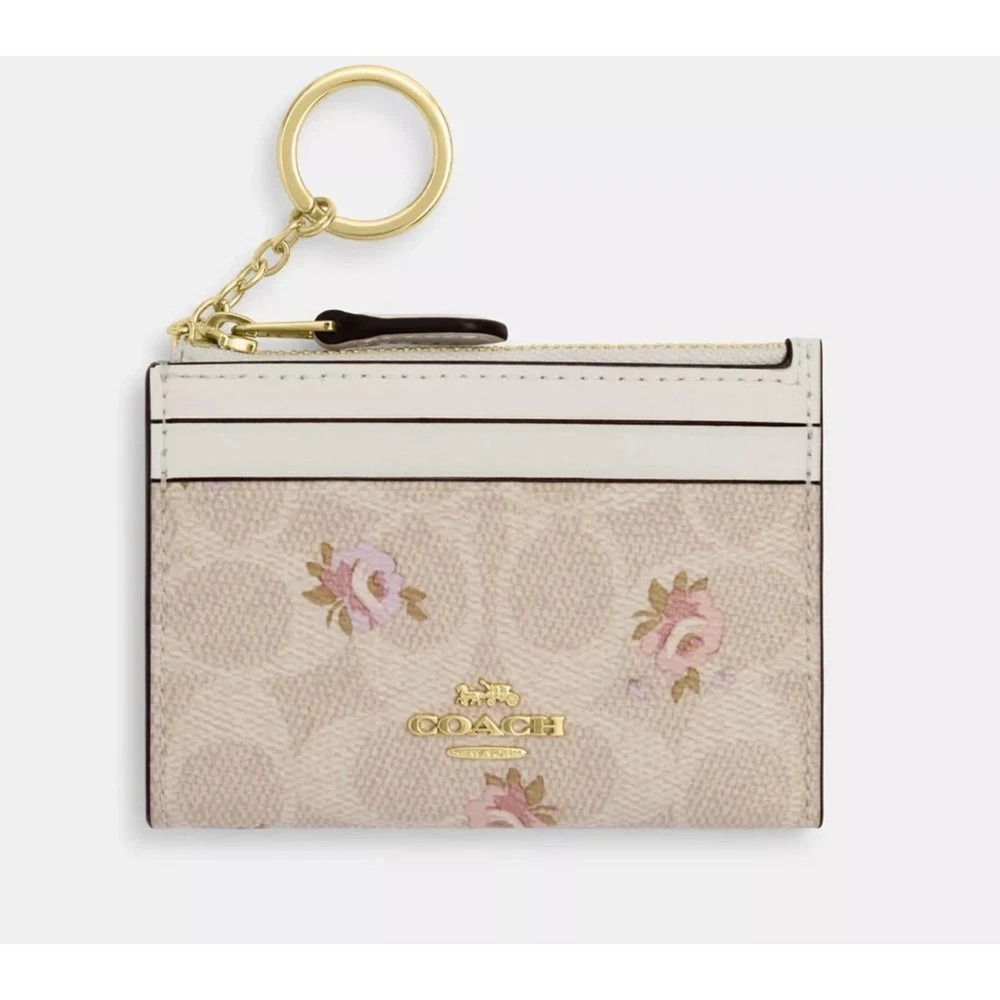 Coach Sand Multi Signature Canvas Floral Print Mini Id Case (CAR16) - NWOT
